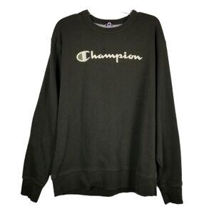 Champion Crew Neck Sweatshirt Olive Green Script Logo Men's Size Large